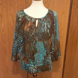 XL Dressbarn Brown and Teal blouse